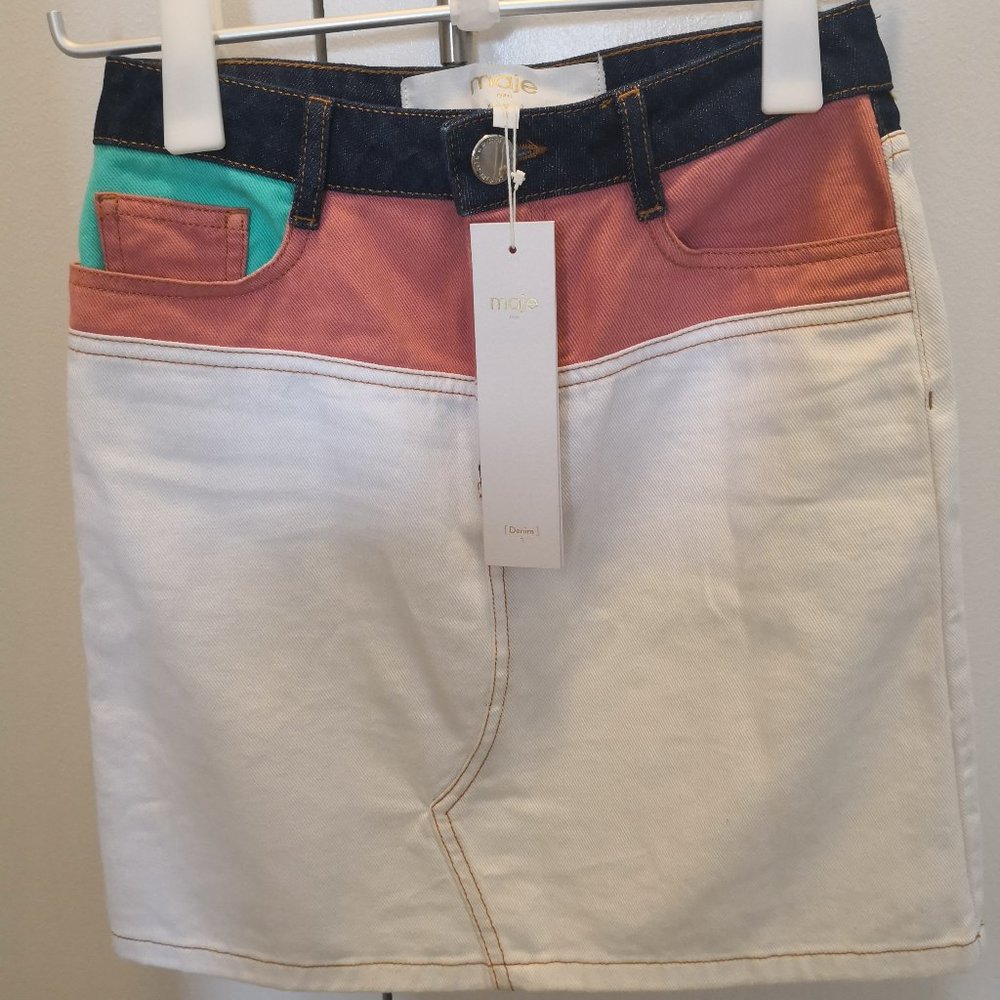 Maje Short Multicolored Denim Skirt